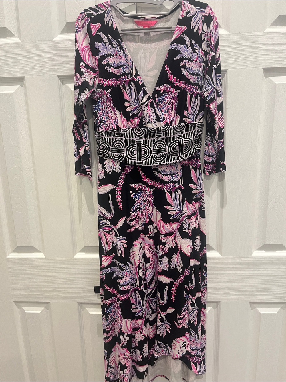 Lilly Pulitzer Black Dress with Pink and Lavender Floral Print